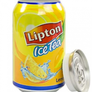 Blikje Lipton ice tea met een gat en een dop
